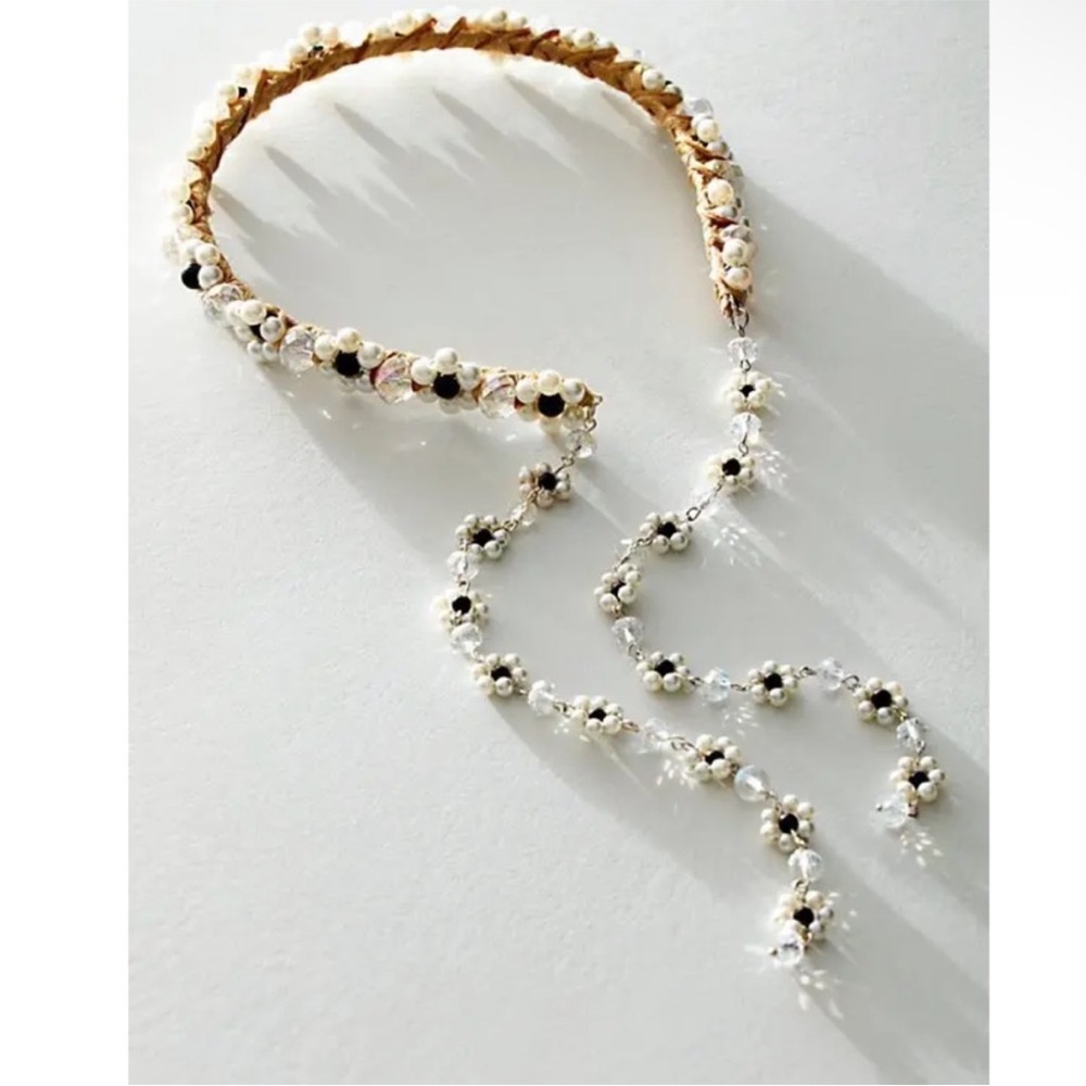 Free People x Curried Myrrh Magritte Pearl Maisie Dangle Beaded Headband NEW - Picture 3 of 8